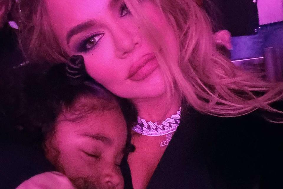 <p>Khloe Kardashian/Instagram</p> True Thompson (left) and Khloé Kardashian photographed at Mariah Carey