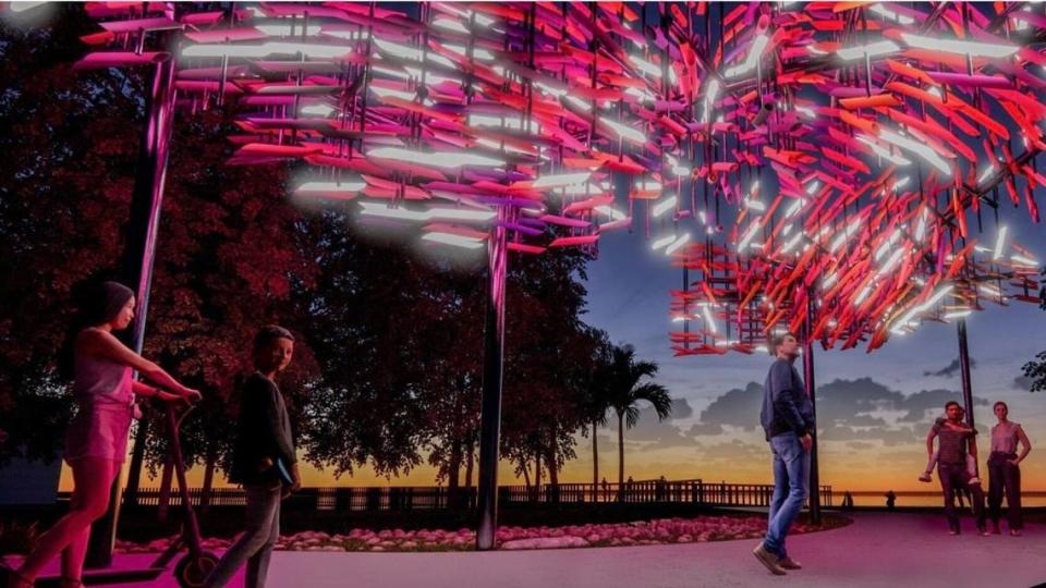 A rendering shows the design of The Singing River sculpture planned for the Bradenton Riverwalk. The colorful art installation could debut in early 2025.