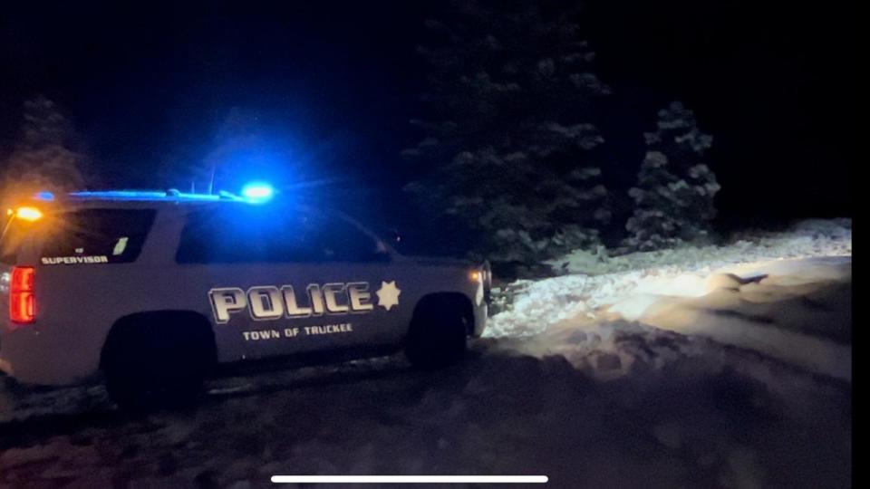 PHOTO: A Truckee Police vehicle near the scene of a small plane crash in Truckee, California, on Saturday, March 30, 2024.  (KOLO)