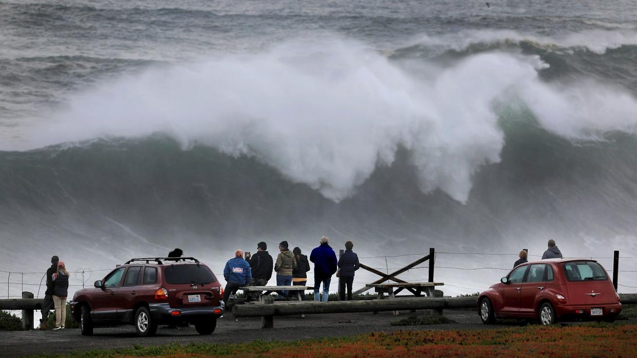 Large waves crash ashore at Duncan's Landing north of Bodega Bay, Calif., Monday, Dec. 17, 2018, as a large swell train arrive on the Sonoma Coast.
