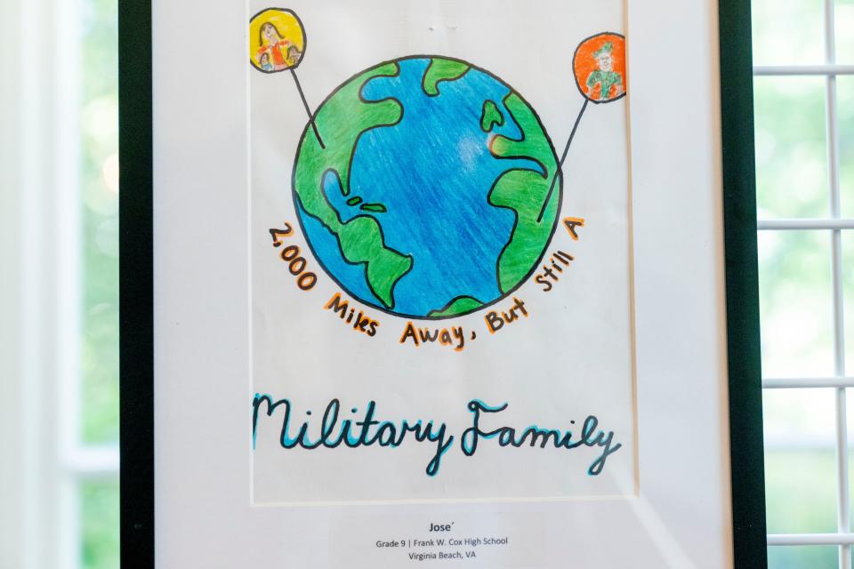 Artwork by military-connected children is on display along the public tour route at the White House on April 29, 2022, First lady Jill Biden added a temporary installation in the East Wing of more then 20 pieces of artwork from military children across the country and those stationed around the world.in honor of the Month of the Military Child.