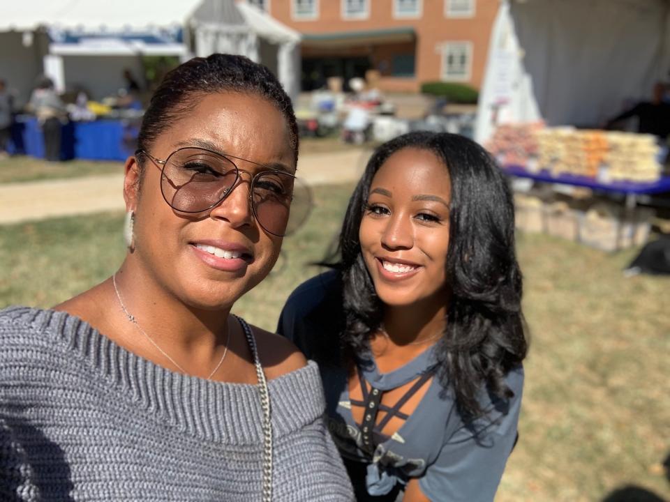 Mom Dr. Nichole Butler-Mooyoung, a Howard University alum takes a selfie with her daughter Skylar Mooyoung on the Howard campus in Oct. 2019.HANDOUTPhoto by Nichole Butler-Mooyoung