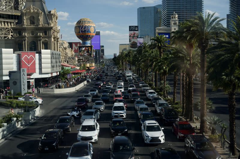 FILE PHOTO: People flock to casinos and pools in Las Vegas on Memorial Day