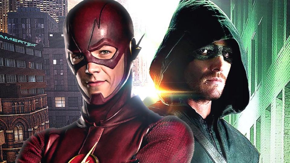 Promotional poster for The Flash and Green Arrow both in costume