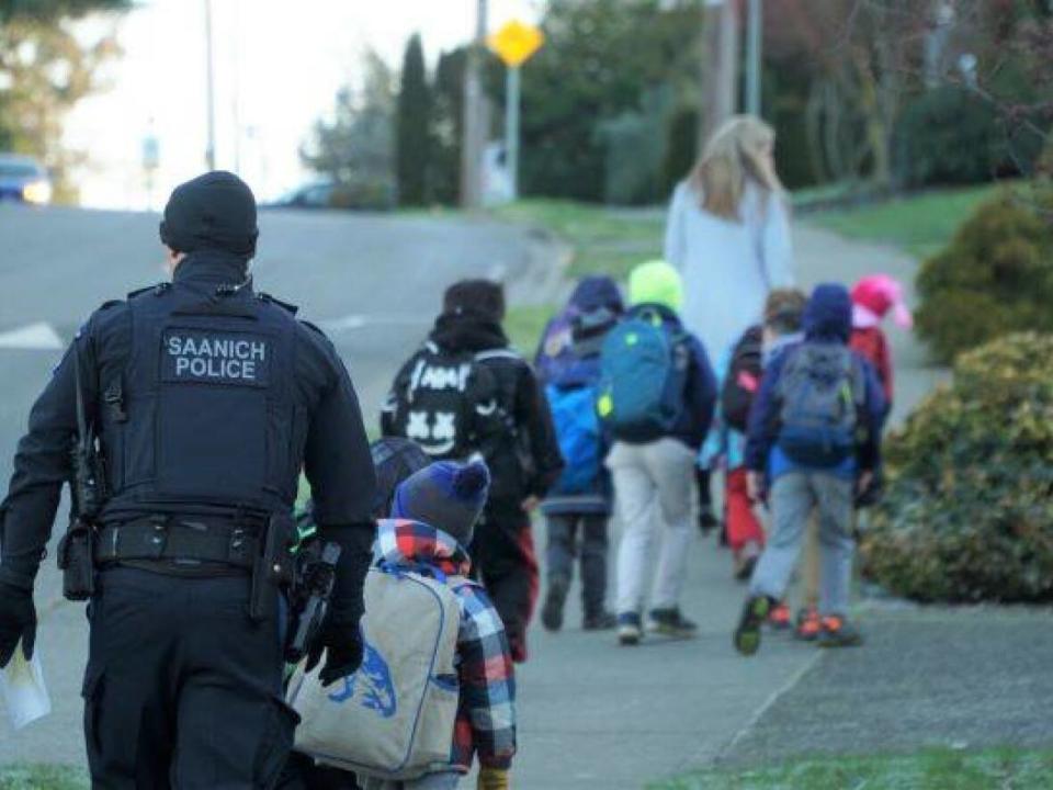 A police officer participates in a 