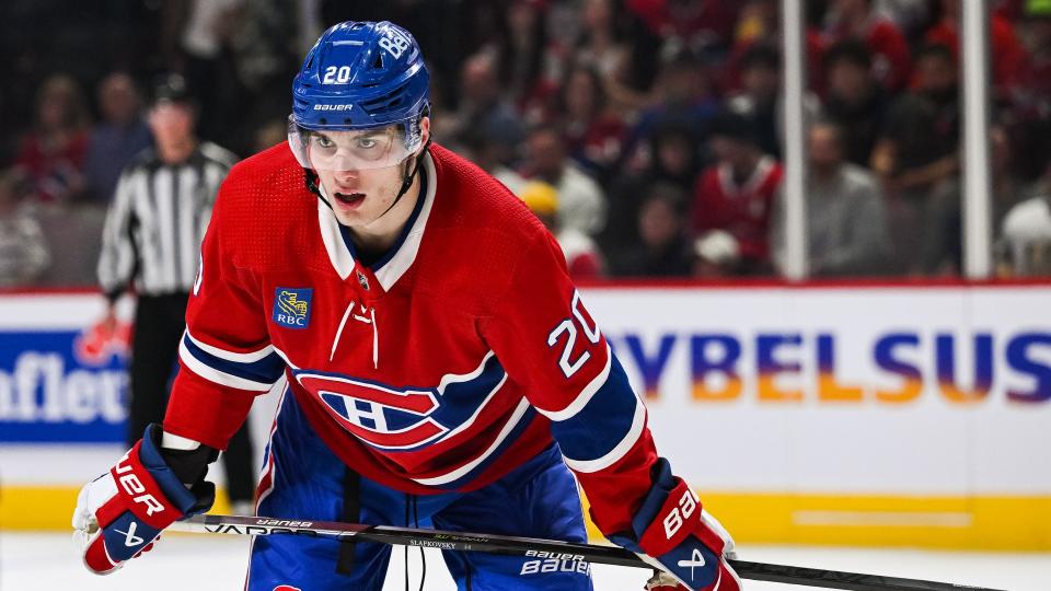 Montreal Canadiens forward Juraj Slafkovsky is set to answer for a dangerous hit on Detroit Red Wings forward Matt Luff on Saturday. (Getty Images)