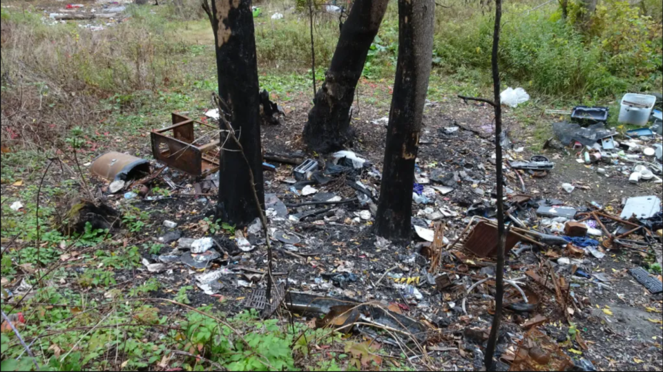 Snapshots of refuse around unsanctioned homeless encampments on Ithaca's west side.