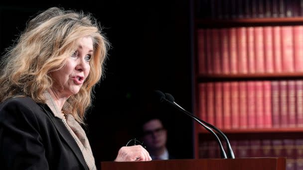 PHOTO: Sen. Marsha Blackburn speaks during a news conference on the border, Feb. 15, 2023, on Capitol Hill in Washington. (Mariam Zuhaib/AP, FILE)