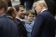 WASHINGTON, DC - MAY 09: U.S. President Donald Trump (R) greets Sen. Tom Cotton (R-AR) (L) during a South Lawn event at the White House May 9, 2019 in Washington, DC. President Donald Trump hosted the Boston Red Sox to honor their championship of the 2018 World Series.(Photo by Alex Wong/Getty Images)