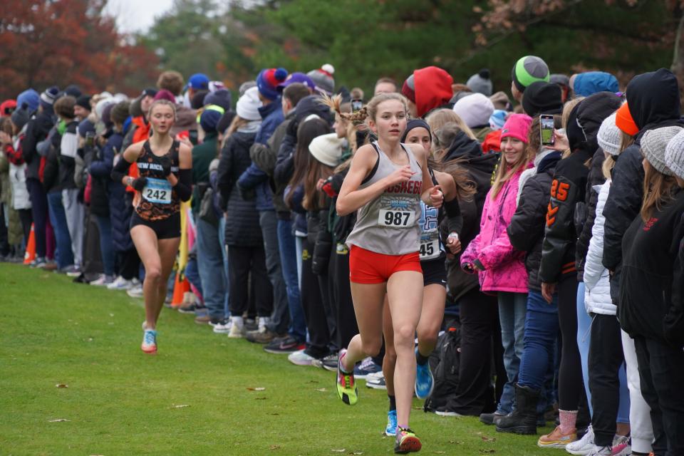 Muskego's Ella Anschutz won the WIAA Division 1 girls state cross country meet at The Ridges Golf Course in Wisconsin Rapids on Saturday Oct. 28, 2023.