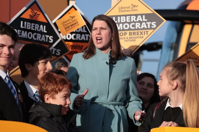 Jo Swinson addresses a Lib Dem rally in the Esher and Walton constituency of Foreign Secretary Dominic Raab