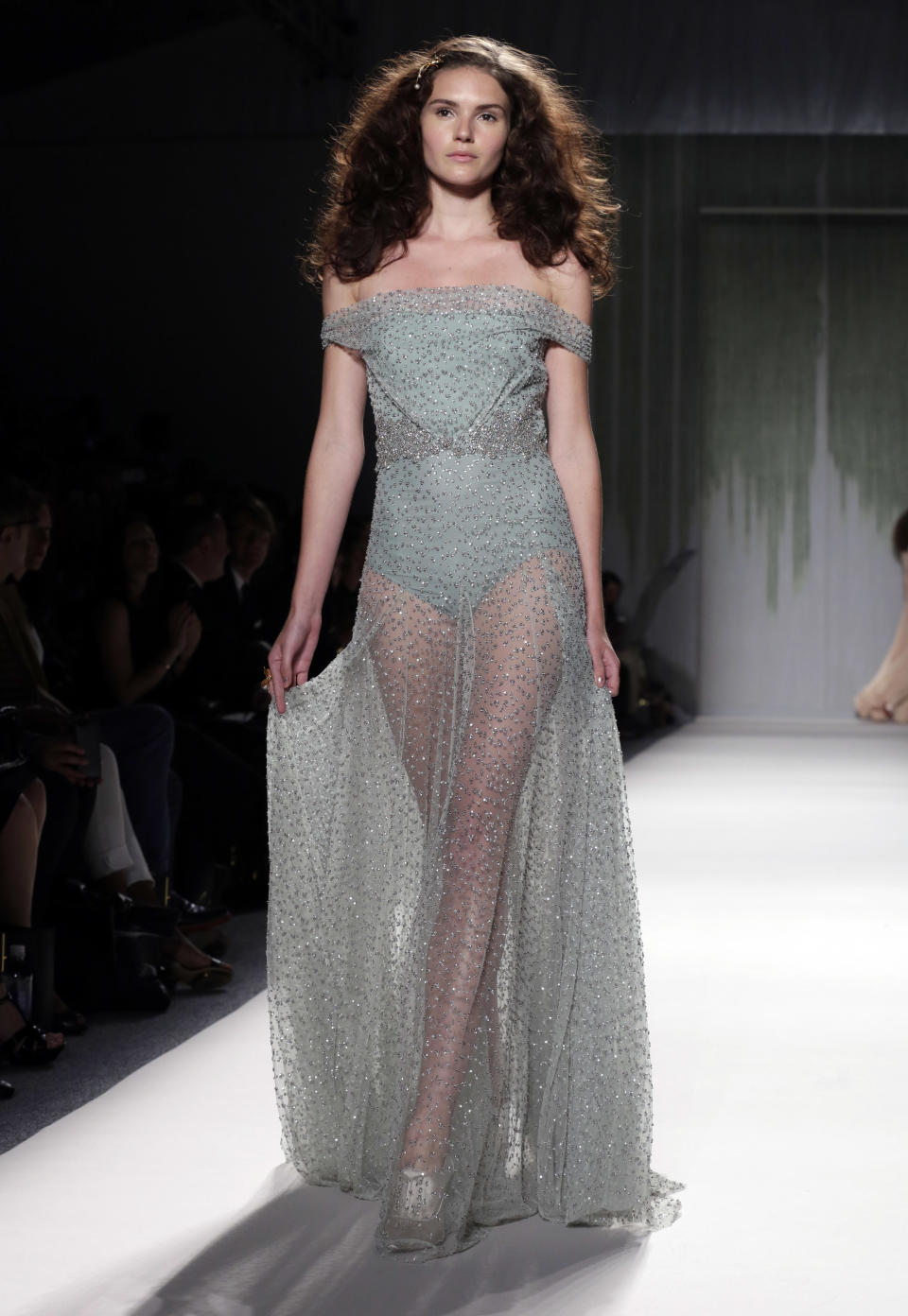 The Jenny Packham Spring 2014 collection is modeled during Fashion Week in New York, Tuesday, Sept. 10, 2013. (AP Photo/Richard Drew)