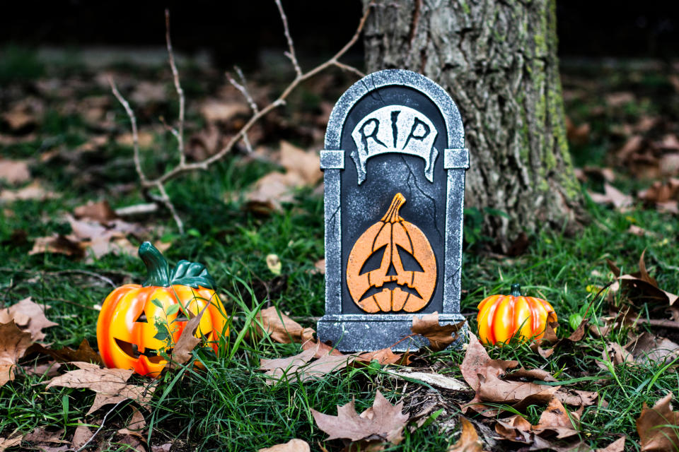 Tombstone On Field During Autumn