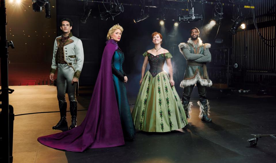 The stars of <em>Frozen</em> on Broadway. From left, John Riddle (Hans) Caissie Levy (Elsa), Patti Murin (Anna), and Jelani Alladin (Kristoff). (Photo: Andrew Eccles/Disney)