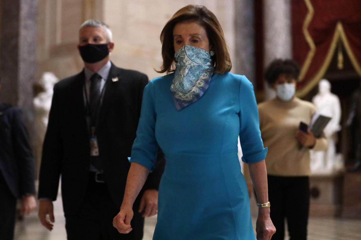 WASHINGTON, DC - MAY 07: U.S. Speaker of the House Rep. Nancy Pelosi (D-CA) leaves after a weekly news conference at the U.S. Capitol May 7, 2020 in Washington, DC. Speaker Pelosi spoke on the latest regarding the COVID-19 pandemic outbreak. (Photo by Alex Wong/Getty Images)