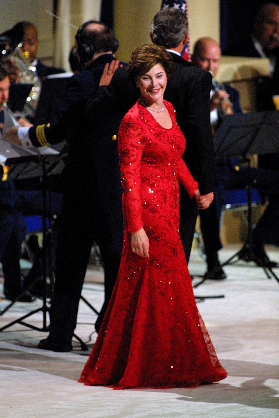 Laura Bush wore a ruby-red Michael Faircloth gown in 2001Getty Images