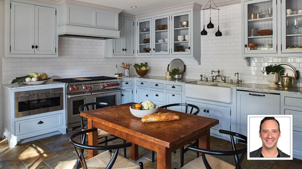 Tony and Martel Hale’s kitchen includes a French farm table and vintage chairs. - Credit: Courtesy of DAN ARNOLD; Steve Granitz/FilmMagic