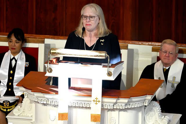 <p>ANDREW CABALLERO-REYNOLDS/AFP via Getty Images</p> Amy Carter at Rosalynn Carter's Nov. 28 tribute service