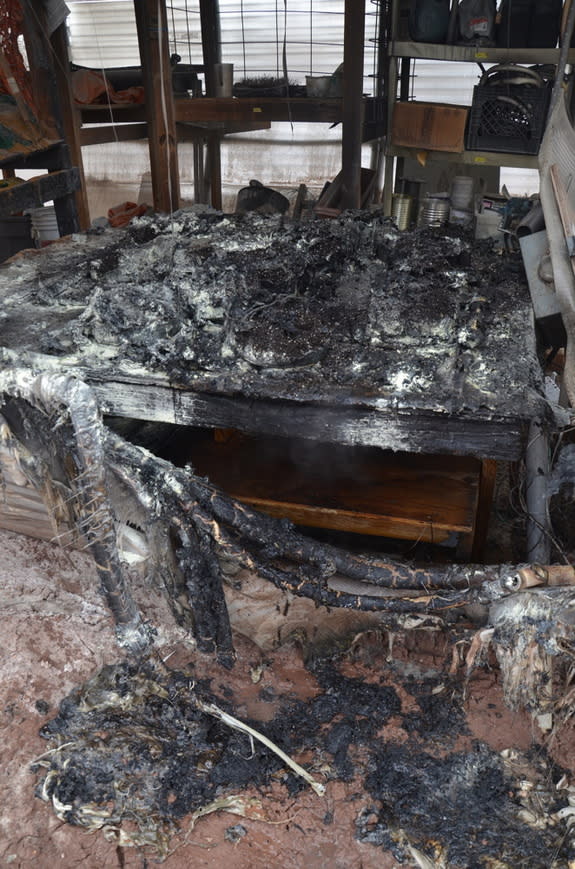 Damage inside the Mars Desert Research Station's GreenHab was extensive following a fire on Dec. 29, 2014.