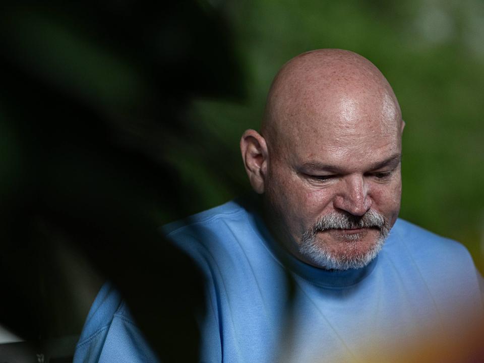 Steve Emerson pauses while talking about his son, Max Emerson, who was shot and killed on the morning of July 5 on the campus of Catholic University in Washington, D.C. Oct. 5, 2023.