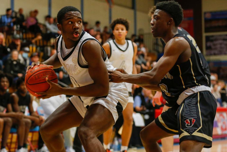 Damien Mayo, of Link Academy, during the Lions win over Jonesboro in the opening round of the Ozark Mountain Shootout at Glendale High School on Thursday, Dec. 9, 2021.