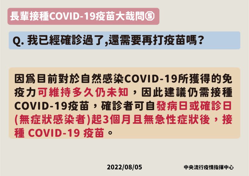 ▲長輩COVID-19疫苗大哉問。（圖／指揮中心提供）