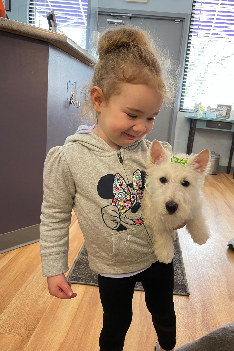 Harper Greene's Scottish Terrier got its first trim at Joy's Pet Salon & Spaw.