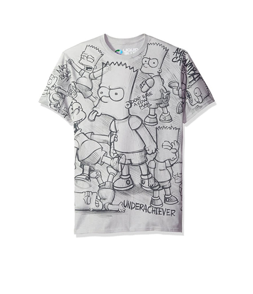 <p>Men’s Bart Sketch All Over print short-sleeve T-shirt, $16, <a rel="nofollow noopener" href="https://www.amazon.com/Liquid-Blue-Simpsons-Sketch-T-Shirt/dp/B01M4F9D45/ref=cts_ap_2_vtp?pf_rd_m=ATVPDKIKX0DER&pf_rd_p=76154825667896829&pf_rd_r=e716359d-749d-11e8-9a9d-99de8d4a1311&pd_rd_wg=65M8M&pf_rd_s=desktop-detail-softlines&pf_rd_t=40701&pd_rd_i=B01M2TVAWM&pd_rd_w=vDtOR&pf_rd_i=desktop-detail-softlines&pd_rd_r=e716359d-749d-11e8-9a9d-99de8d4a1311&_encoding=UTF8&th=1&psc=1" target="_blank" data-ylk="slk:amazon.com;elm:context_link;itc:0;sec:content-canvas" class="link ">amazon.com</a> </p>