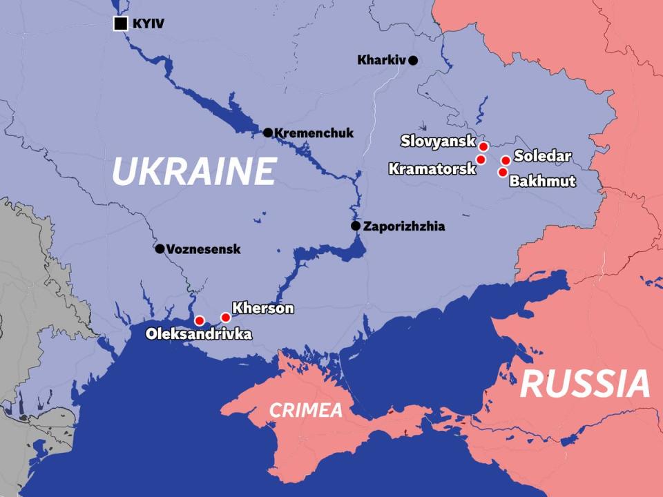 The location of some of the fiercest fighting across Ukraine (Datawrapper/The Independent)