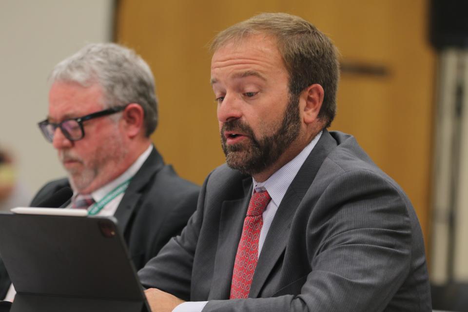 Oil Conservation Division Director Dylan Fuge speaks to lawmakers during a meeting of the Radioactive and Hazardous Materials Committee, Oct. 10, 2023 at Southeast New Mexico College.