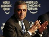 Anshu Jain, Co-Chief Executive Officer of Deutsche Bank addresses The New Banking Context event in the Swiss mountain resort of Davos January 21, 2015. REUTERS/Ruben Sprich