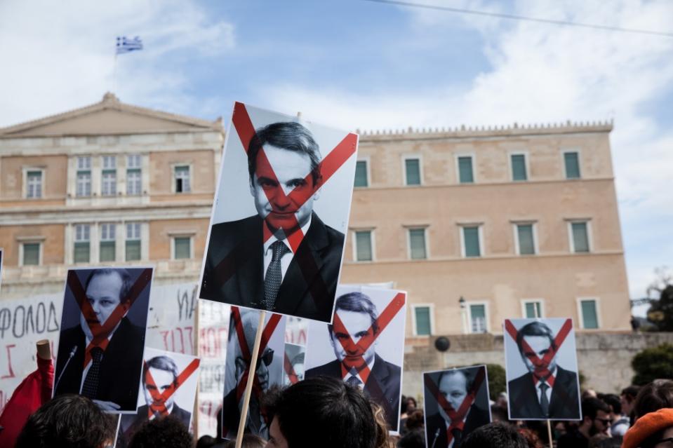 Demonstration protesting the deaths of dozens of people in Greece's deadliest rail accident, between a passenger train carrying more than 350 people and a freight train on February 28, in Tempe valley, near the city of Larissa. In Athens, Greece on March 12, 2023 (Photo by Konstantinos Zilos/NurPhoto via Getty Images)