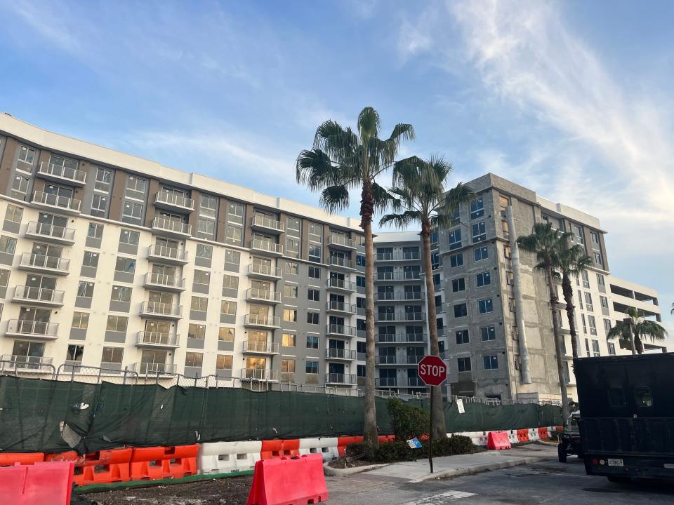 A new eight-story apartment building under construction on 3 acres at PGA Station in Palm Beach Gardens, Fla., on January 10, 2024.