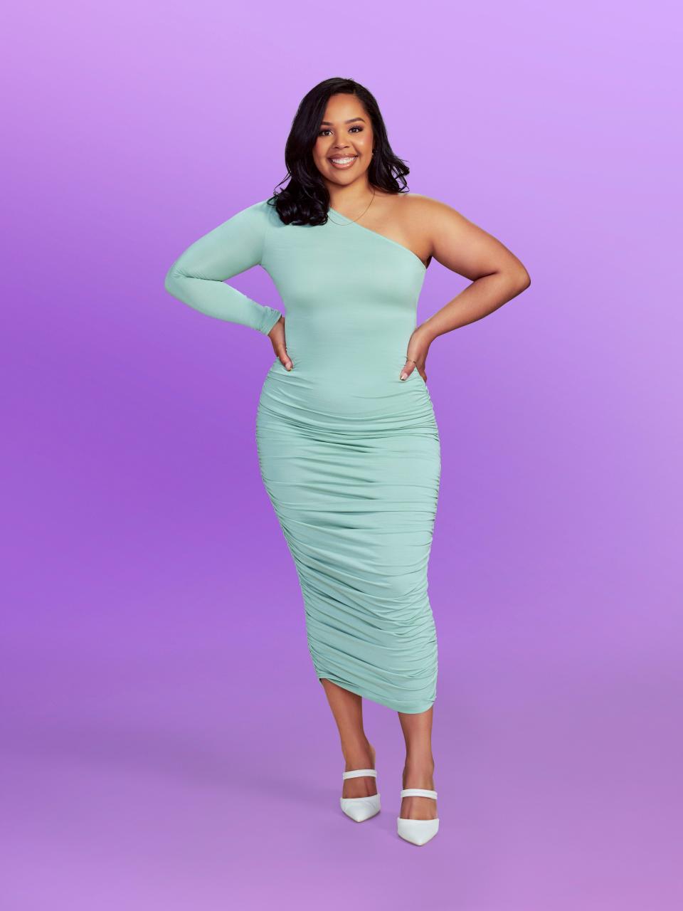 "Love Is Blind" season 6 contestant Alejandra wearing a blue dress