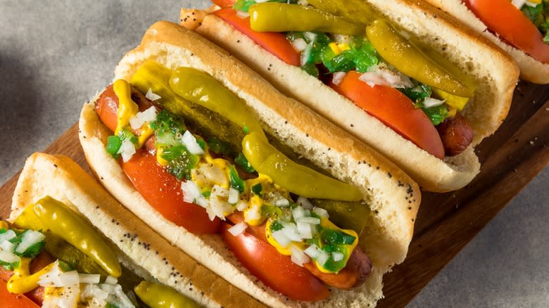 Aerial shot of Chicago-style hot dog