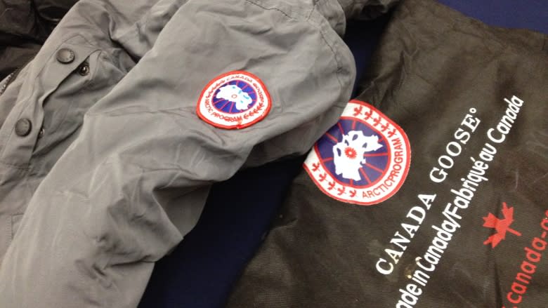 This counterfeit Canada Goose jacket was on display at an RCMP press conference on Thursday. It was made with duck feathers and raccoon fur.