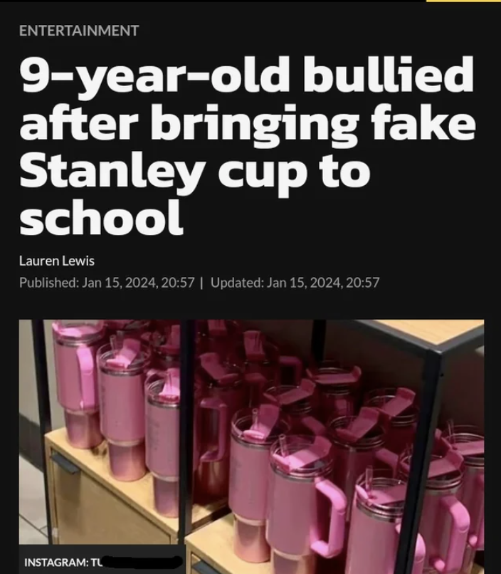 "9-year-old bullied for bringing fake Stanley cup to school"