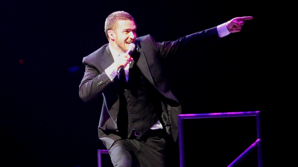 Singer Justin Timberlake sings to a sell out crowd in Belfast, Northern Ireland, Tuesday, April, 24, 2007.