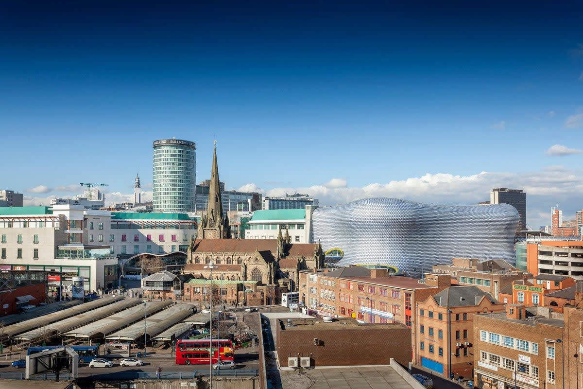 The Birmingham skyline including the church of St Martin and the Bullring shopping centre. EU investment was crucial for reconstruction of the city (Getty)