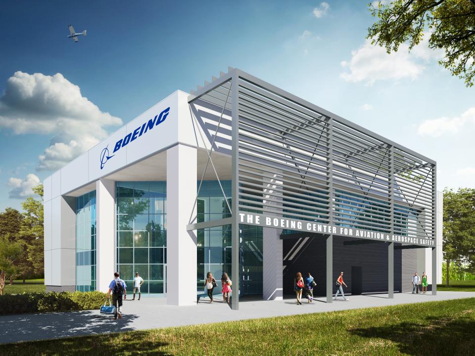 This is a rendering of what the future Boeing Center for Aviation & Aerospace Safety is expected to look like when it opens at Embry-Riddle Aeronautical University's Daytona Beach campus in early 2024. The 2-story, 13,000-square-foot building was previously an on-campus fitness center that was replaced by ERAU's new fitness center located directly to the south.