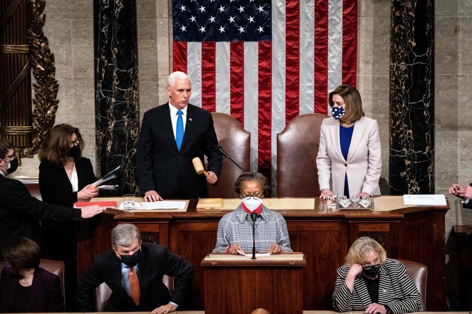 Vice President Mike Pence and House Speaker Nancy Pelosi preside over a Joint session of Congress to certify the 2020 Electoral College results.