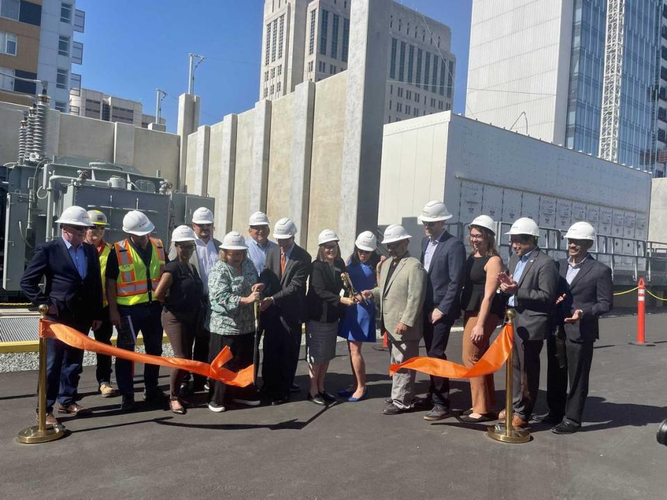 Representatives from the county, as well as SMUD’s Board of Directors, participate in Station G’s ribbon-cutting ceremony on Thursday. Although this marked the official completion of the facility, it has been distributing power throughout Sacramento since October 2022.