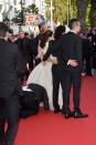 <p>While on the red carpet in Cannes for <em>How to Train Your Dragon 2</em>, controversial "prankster" Vitalii Sediuk—the same man who attempted to kiss Will Smith in 2012—stuck his head underneath America Ferrera's dress. When security tried to drag him away, he clung to her ankle. Ferrera later described the incident as "a weird crazy dream."</p>