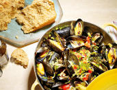 <b>INGREDIENTS</b> 900g mussels, debearded 1 tbs vegetable oil 1 leek, thinly sliced 3 garlic cloves, thinly sliced 3 medium-size tomatoes, seeded and diced 1 tbs fresh thyme 1 tbs butter ¼ tsp red chilli flakes 2 cups low-hops amber ale or wheat beer Juice of ½ lemon ⅓ cup chopped flat-leaf parsley <b>METHOD</b>1 Rinse mussels. Throw out any that are broken or open when tapped. 2 In a large saucepan, heat oil over medium heat. Add leek and garlic; cook for four minutes. Add tomatoes, thyme, butter, red chilli flakes and beer. Bring to a boil, add mussels, cover and simmer until mussels have opened, about three to four minutes. 3 Using a slotted spoon, transfer mussels and vegetables to four bowls. Add lemon juice and salt and pepper to taste to the pan and return contents to a boil. Simmer until the liquid is reduced by half. Ladle over mussels and garnish with coriander or parsley. <i>Makes 4 servings Per serving: 1464kJ, 12g fat (3.5g sat), 21g carbs, 1g fibre, 29g protein, 680mg sodium</i>