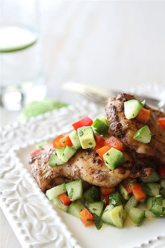 Spicy Chicken Thighs with Cool Cucumber Salsa