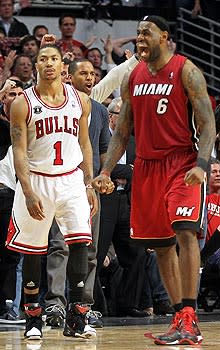 LeBron James and the Heat used an 18-3 run to rally by Derrick Rose and the Bulls