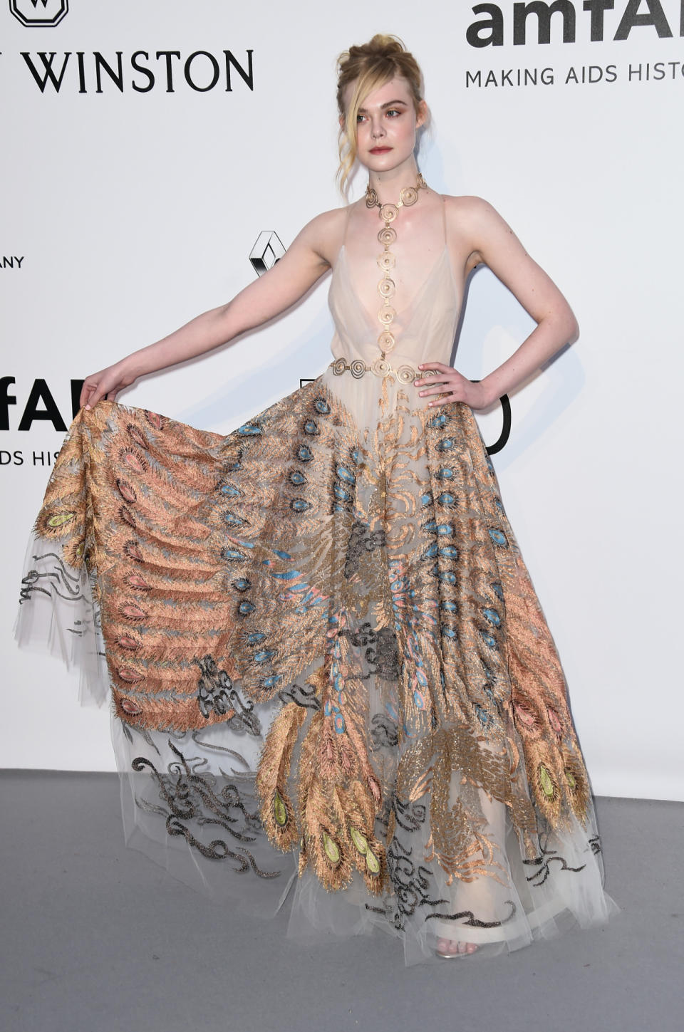 Representing the animal kingdom, Elle Fanning did her bit and came as a peacock. 