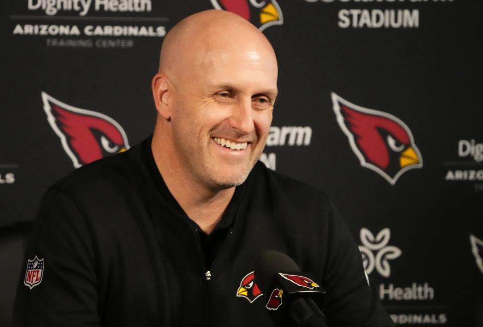 Arizona Cardinals general manager Monti Ossenfort during an NFL pre-draft press conference at the Cardinals Dignity Health Training Center in Tempe on April 18, 2024.