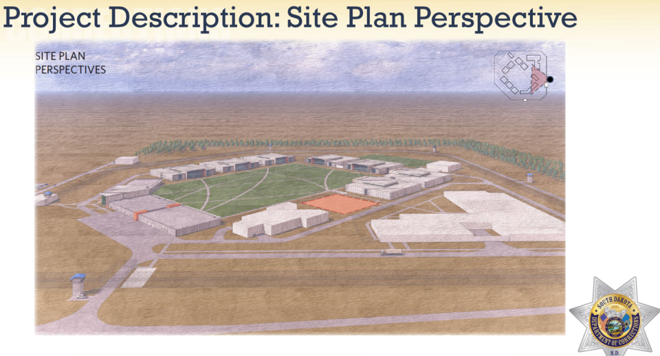 A proposed sketch of the new men's prison facility in Lincoln County. A tree line will create a visual barrier between neighbors and the facility.