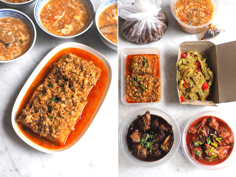 Hometown 'taufu' was a simple, comforting dish with soft wobbly beancurd topped with a generous topping of minced meat (left). Every item was packed beautifully without any spillage and they had also double bagged the soup to prevent any accidents (right).